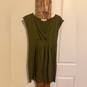 LOFT Olive Green V‑Neck Waistband Midi Dress
